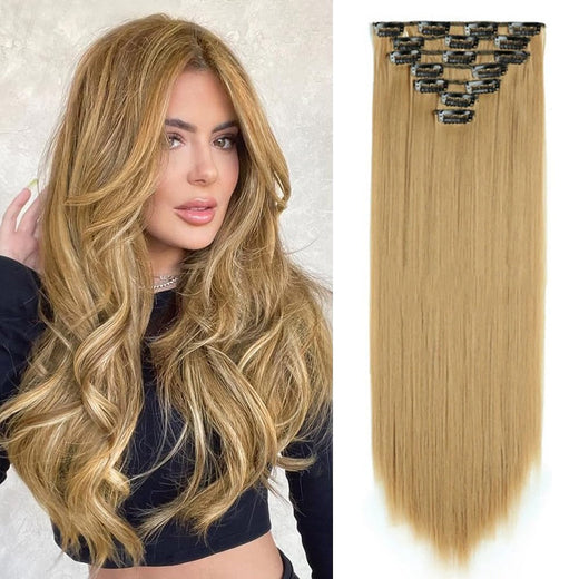 22 Inch Long straight Black Clip in Hair Extensions 130G 7pcs Synthetic Clip in Hair Extensions