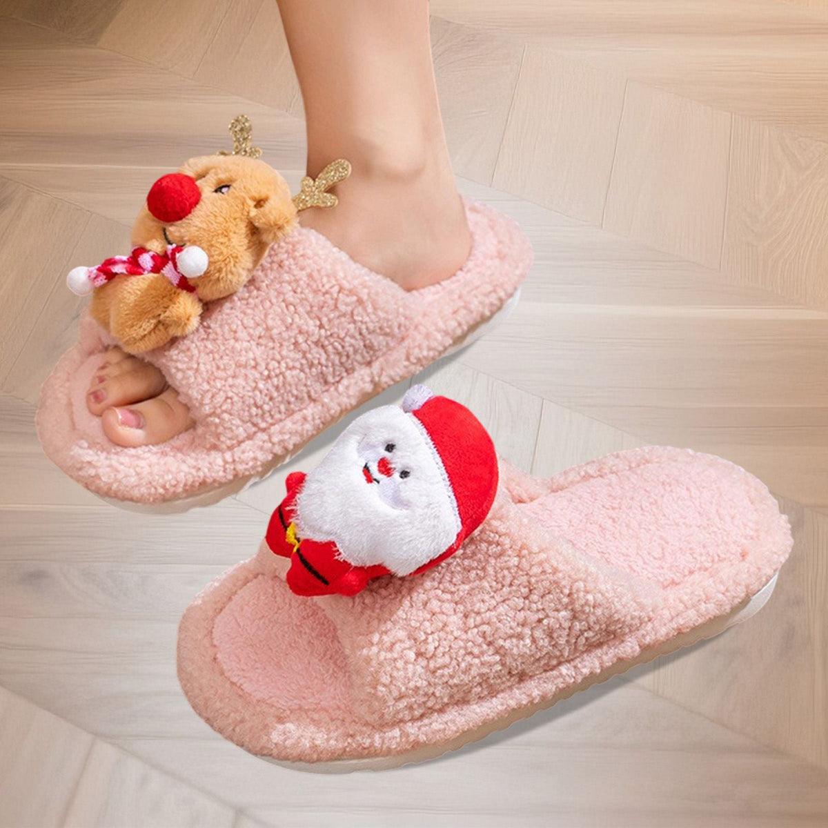 Women s Cozy Christmas Slippers with Cute 3D Cartoon Doll Design Soft Fuzzy Material and Anti-Slip Sole for Indoor Use