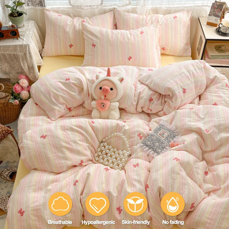 Cute Duvet Cover Set 3-Piece Breathable Ultra-Soft Bedding Set with 1 Duvet Cover and 2 Pillowcases, Sweet Girly Bed Set Decor