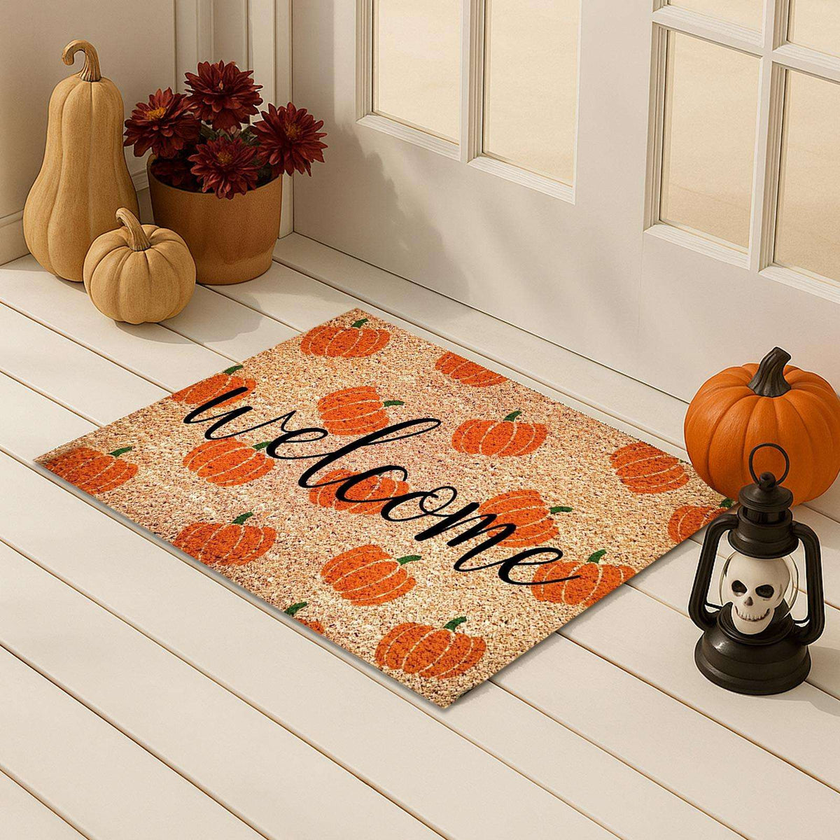 Non-Slip Pumpkin Welcome Mat, Fall Decor Outdoor Entrance Rug, Kitchen Bedroom Bathroom Living Room Autumn Halloween Decor