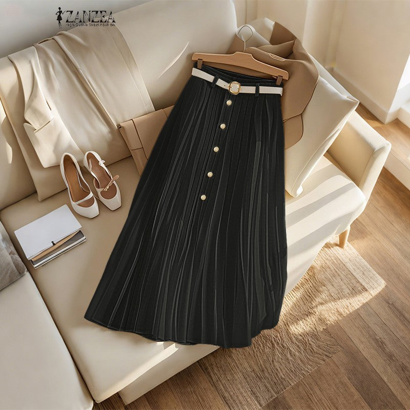 Autumn Skirts Plus Size 2025 ZANZEA Elegant Women High Waist Party Pleated Skirt Jupes Stylish Solid A-line OL Work Faldas Saia