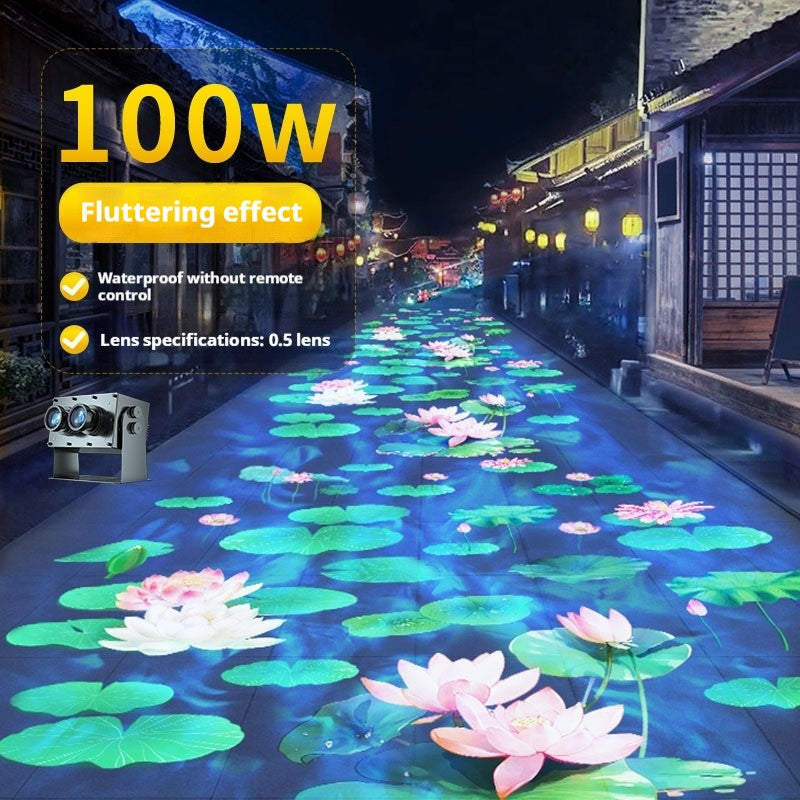 Outdoor Dynamic Water Ripple Projector Lotus Pattern Spotlight for Creative Garden Patio Yard Atmosphere Lighting
