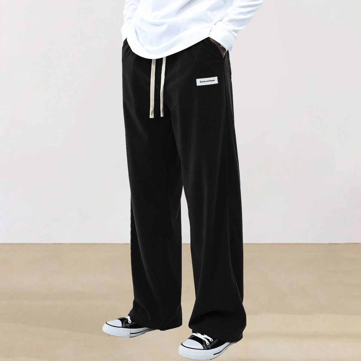 Mens Corduroy Joggers Pants Casual Cargo Pants Drawstring Elastic Waist Baggy Tapered Sweatpants with Pockets Outdoor Sweatpants