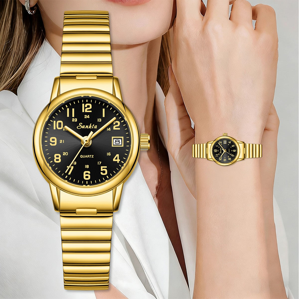 SUNKTA elegant Women's Watch 12/24 waterproof calendar women's quartz wrist watch fashion ladies vintage watches reloj de mujer