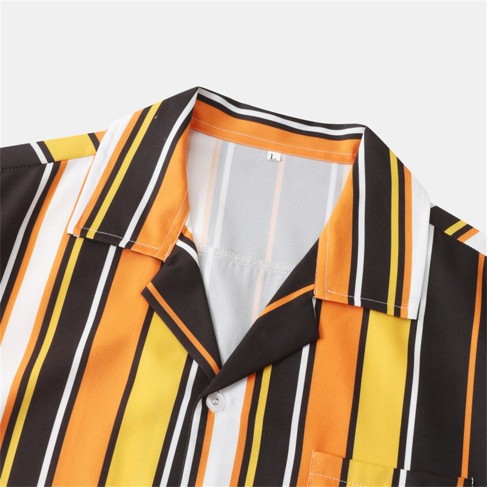 Summer Men Stripe Casual Shirts Hawaiian Beachwear Streetwear Fashion 3d Print Short Sleeve Holiday Imported Clothing Floral
