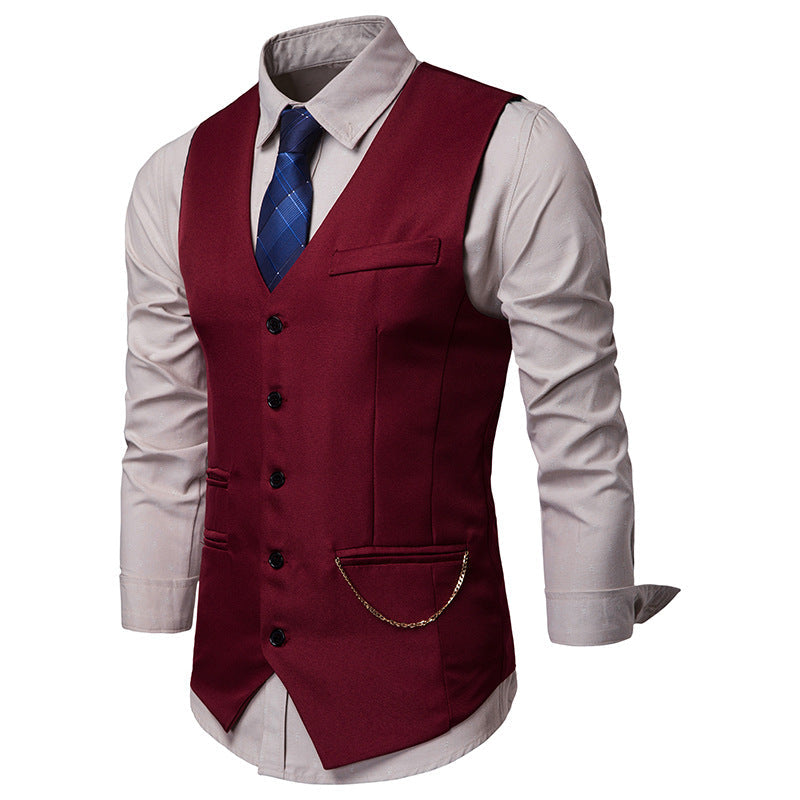 High Quality Men Suit Vest Waistcoat Chain Business Slim Groom Groomsman Wedding Men's Dress Blazer Vests Formal Party V05