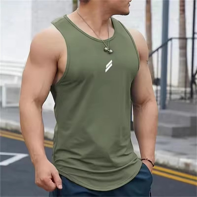 2025 Summer Men's tank top Casual Round Neck Mesh Undershirt Shirt Sports Fitness Tops Sleeveless Vest Quick Dry training vest