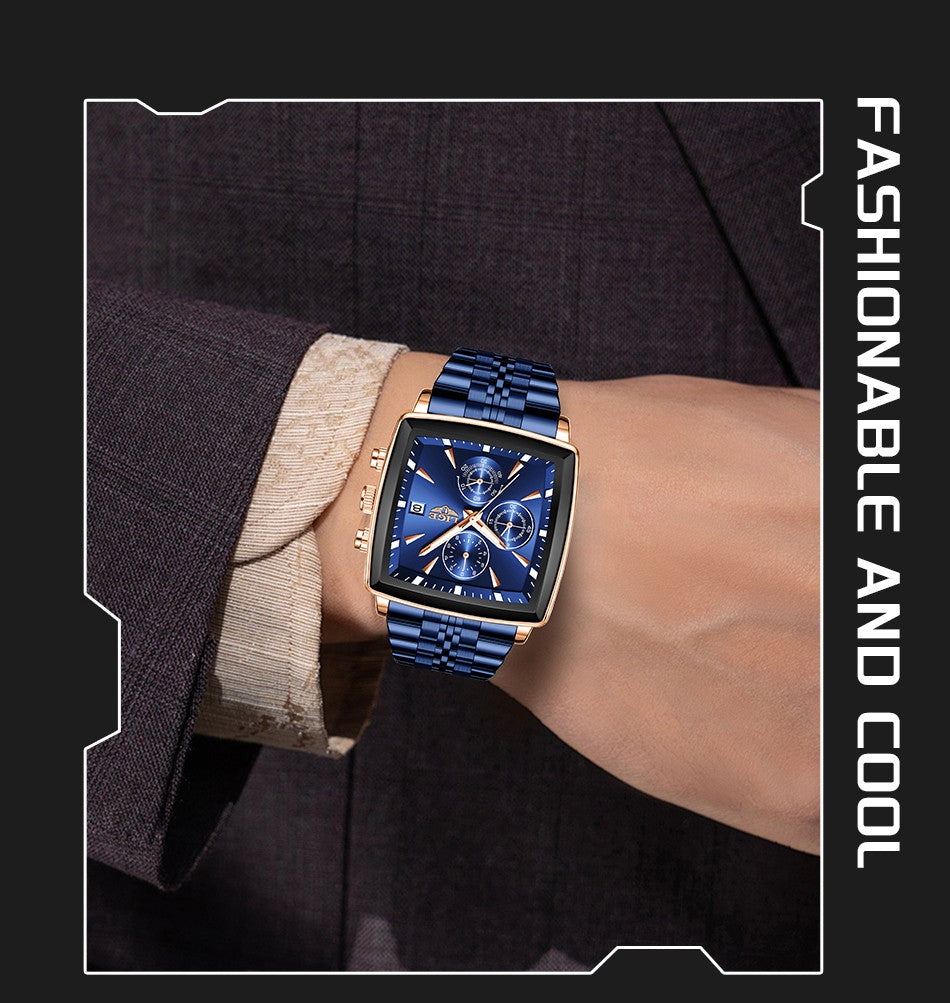 LIGE Top Brand Luxury Mens Watches Fashion Military Square Chronograph Quartz Wristwatches For Men Sports Waterproof Watch Men