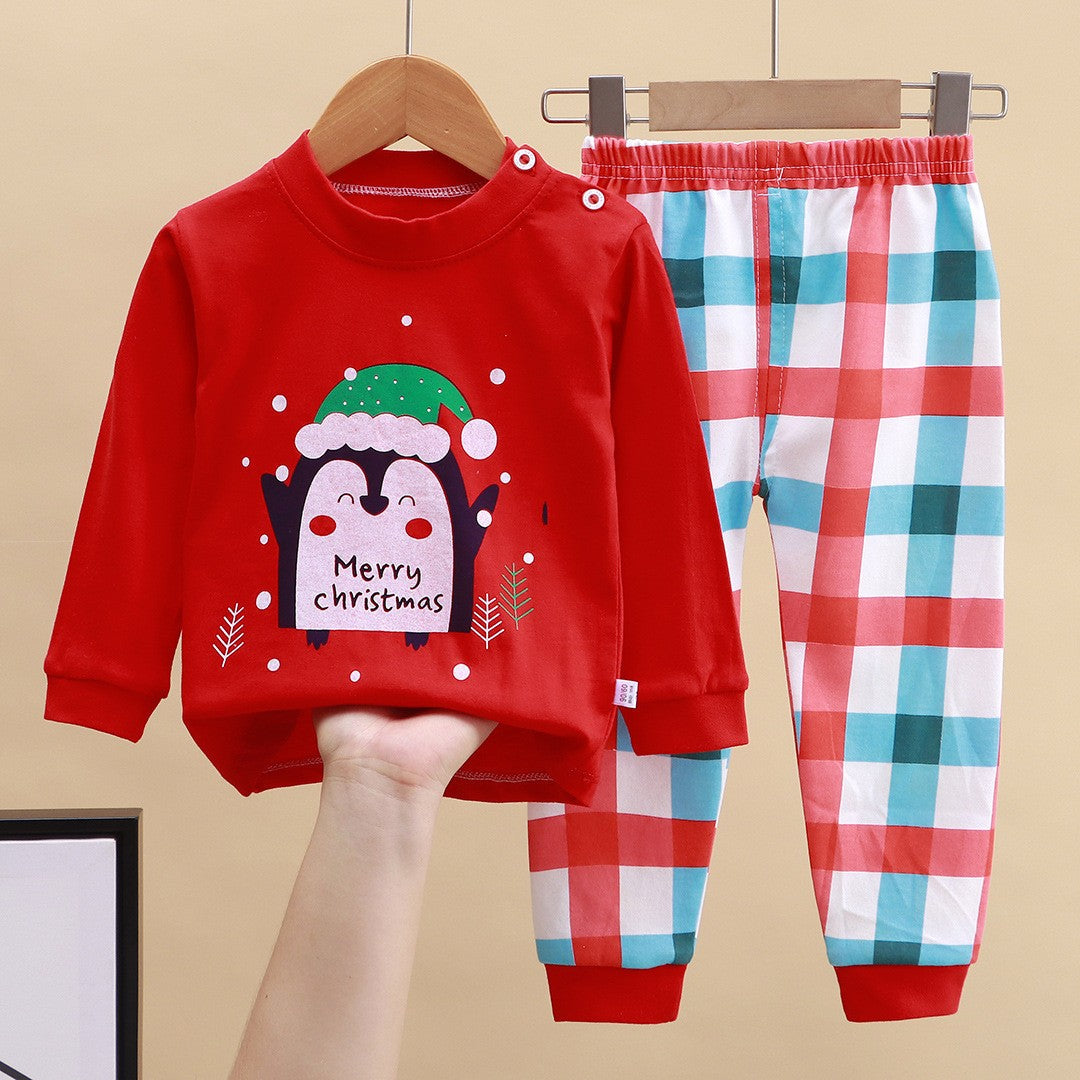 2025 Autumn Christmas Kids Cotton Pajama Set Long Sleeve Thermal Underwear for Boys and Girls Baby Homewear Clothes