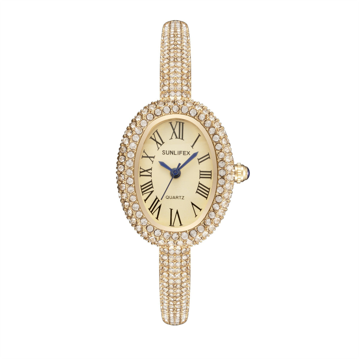 New Luxury Elegant ladies' Bracelet Wrist Watch Roman Numeral Inlaid Rhinestones Oval Waterproof Women's Quartz Watch Reloj