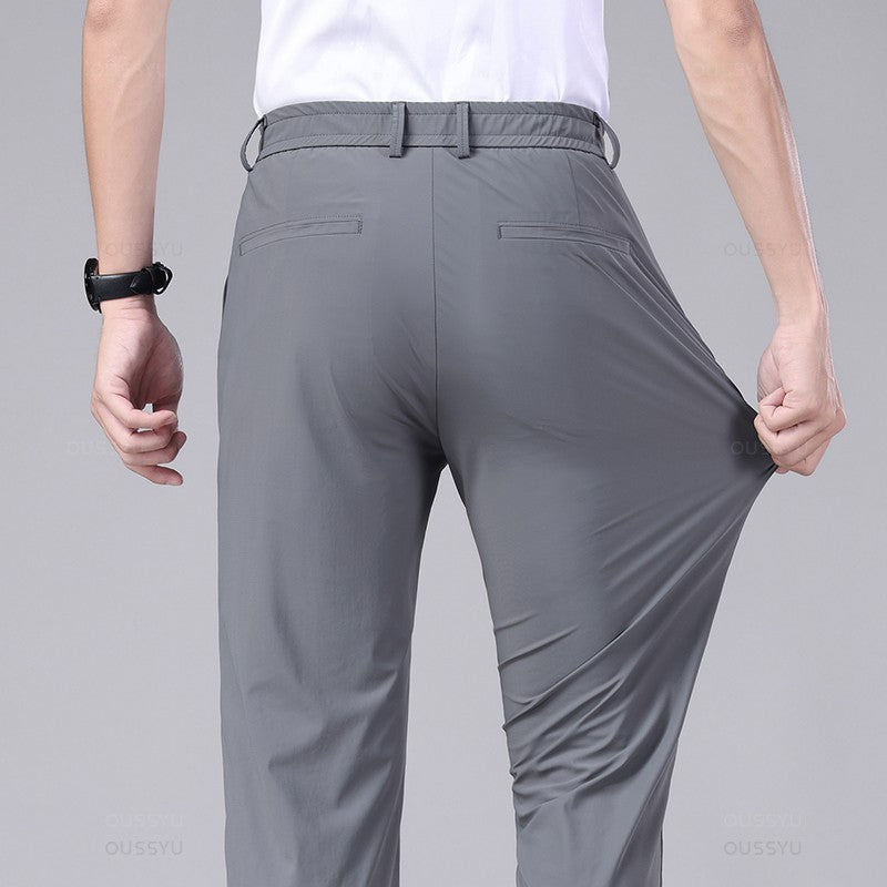 Spring Summer Men's Casual Pants Business Stretch Slim Fit Elastic Waist Jogger Korean Classic Thin Black Gray Trousers Male