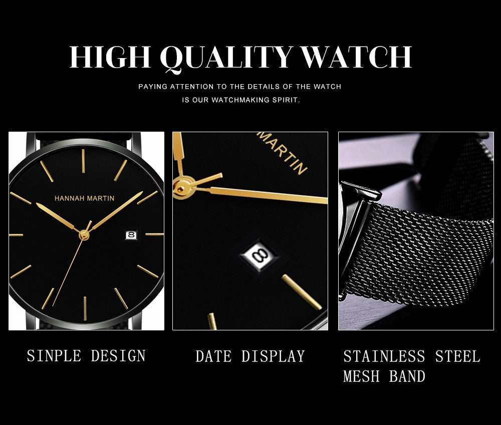 Classic Bauhaus Design Men Watch Dark Blue Japan Quartz Waterproof Stainless Steel Fashion Business Calendar Ultra Thin Watches