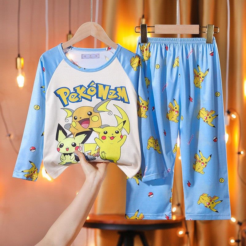 Girls' Lightweight Long Sleeve Pajama Set, Cartoon Print Spring and Autumn Sleepwear for Kids and Tweens, Perfect for Homewear