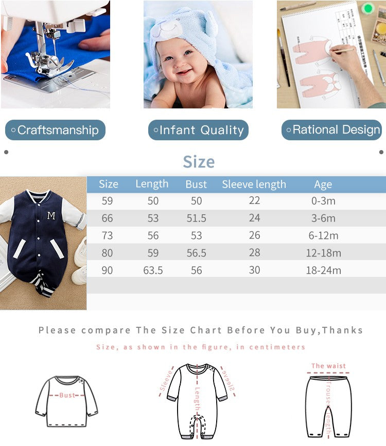 Jumpsuit Newborn Baby Baseball uniform Spring and Autumn 0-18 months Boys Cotton Baby Onesie Clothes Romper Embroidery Preschool
