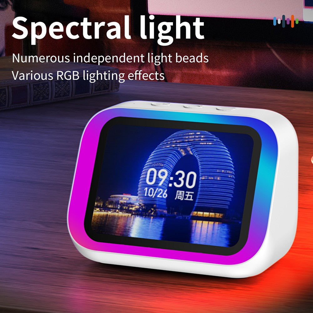 Smart Speaker Voice Assistant Portable Bluetooth Speaker Alarm Clock with HD Touch Screen Display Speaker for Bedroom Decor