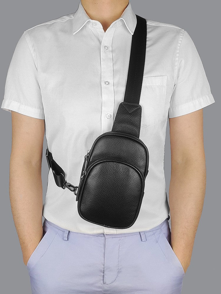 Genuine Leather Small Sling Bag Casual Crossbody Shoulder Chest Cell Phone Purse Fanny Packs Gifts for Women Men Black