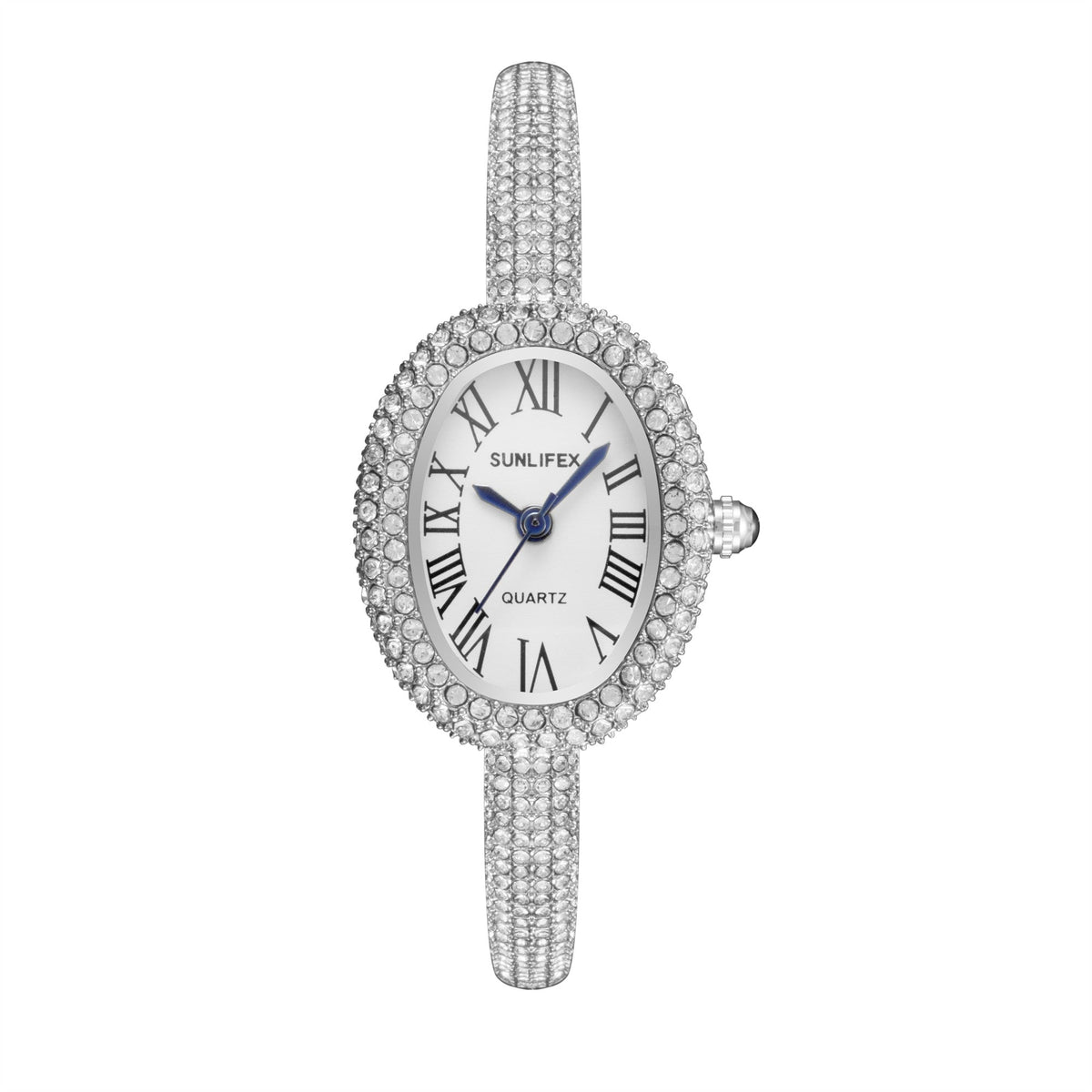 New Luxury Elegant ladies' Bracelet Wrist Watch Roman Numeral Inlaid Rhinestones Oval Waterproof Women's Quartz Watch Reloj