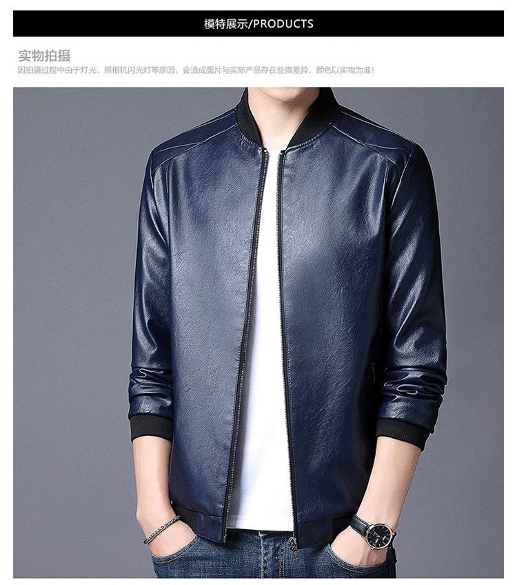 Big size leather jacket men's autumn stand collar men's leather jacket fat guy leather jacket youth motorcycle leather jacket