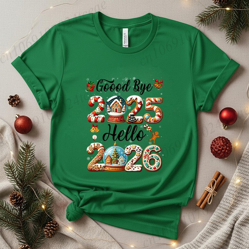 Good Bye 2025 Hello 2026 Shirt for Women Men Tops,Merry Christmas T-Shirts,Happy New Year 2026 T-shirt,Family Holiday Outfit,