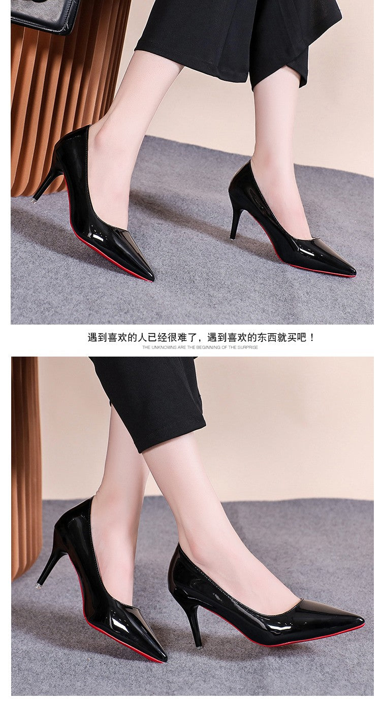 Sexy Pointed Toe Patent Leather High Heels Temperament Girl Red Sole Party Dress Stiletto Pumps Classic Black Work Single Shoes