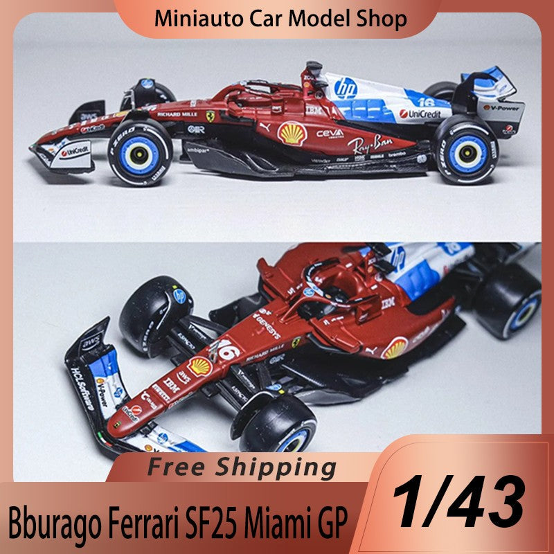 New In Stock Bburago 1:43 Ferrari Sf25 Miami Gp Alloy Miniature Diecast Model 2025 F1 Car #16 Charles Leclerc Toys Car Kids Gift