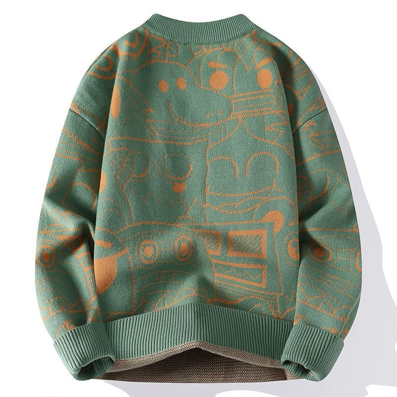 Autumn and Winter High School Students' Trendy Versatile Thick Bottom Sweater Knitted with Velvet Warm Fashion Men's Sweater