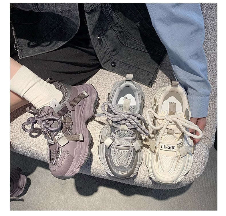 Women's Chunky Sneakers Breathable Mesh Platform Sports Shoes Woman Fashion Lace Up Thick Sole Casual Shoes Mujer