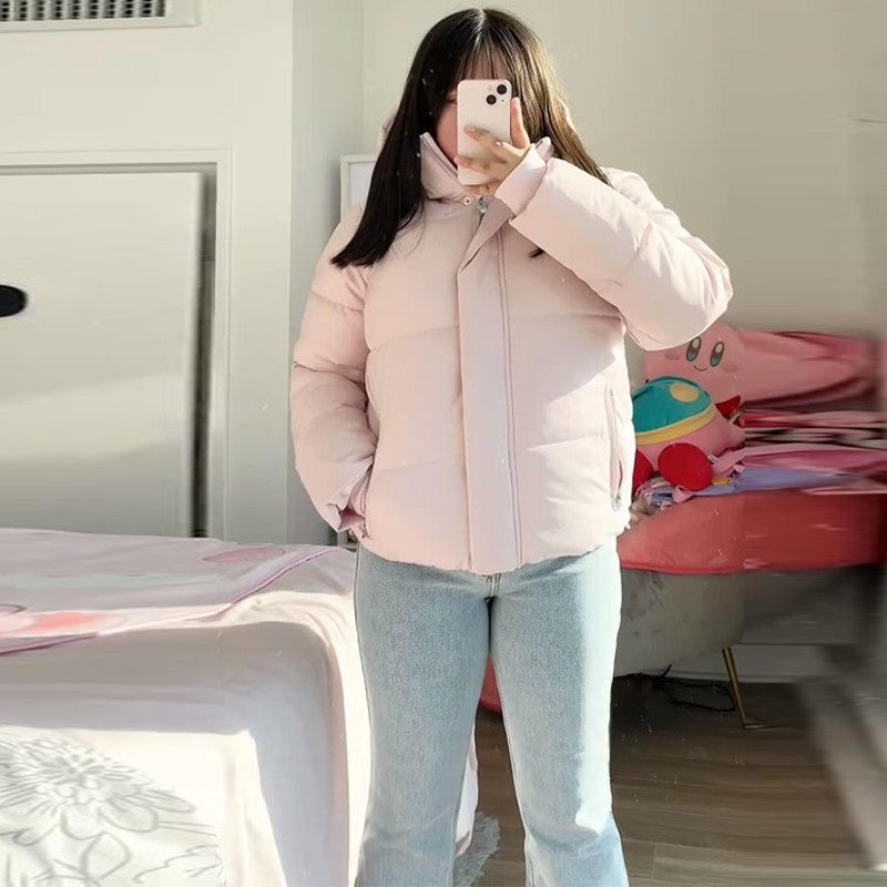 Pink Women's Jacket With Hat Zipper Pockets Inner Faux Fur Solid Female Jackets 2025 Autumn Winter Fashion Chic Lady Outwears