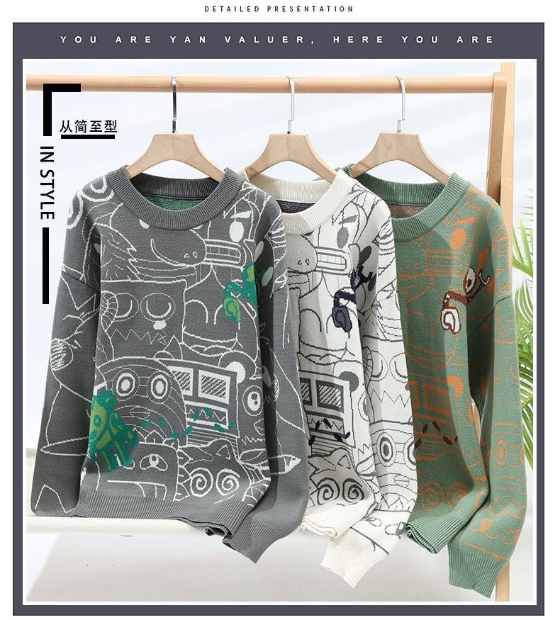 Autumn and Winter High School Students' Trendy Versatile Thick Bottom Sweater Knitted with Velvet Warm Fashion Men's Sweater