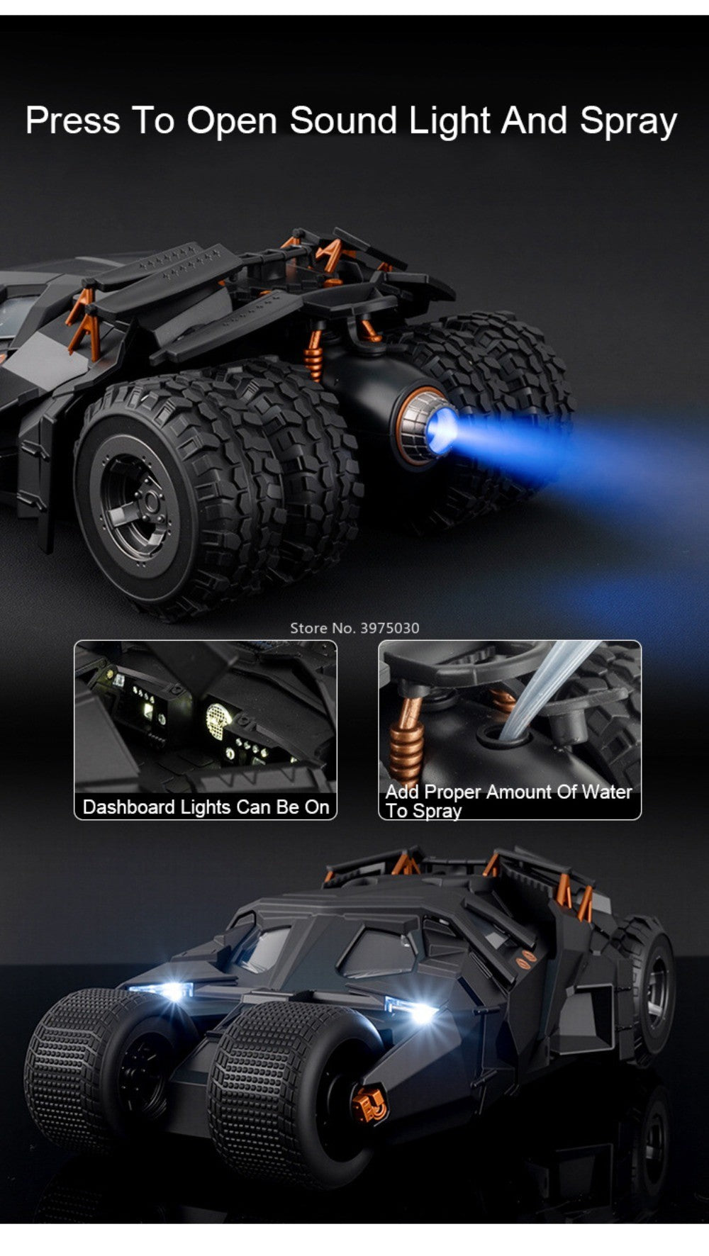 1:24 Scale Batmobile Miniature Models Toys Cars Spray Version with Alloy Diecast Light Sound Vehicles Toy for Child Adult Gifts