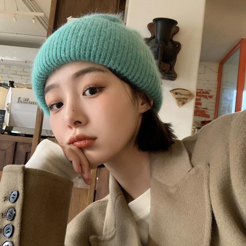 Rabbit Fur Beanies Soft Warm Fluffy Winter Hat for Women Angora Knitted Hat Skullies Beanies Female Bonnet Woman Knit Cap
