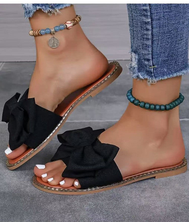 Women's Sandals Sweet Bow Summer Shoes Women Flat Sandals Inddor Outdoor Slippers Women 2025 New Sandals Summer Footwear Female