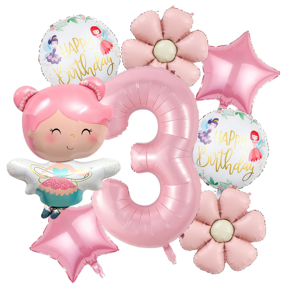Cute Butterfly Fairy Theme Princess Birthday Foil Balloons Pink Wing Fairy Rainbow Balloons 4th Birthday Party Decorats