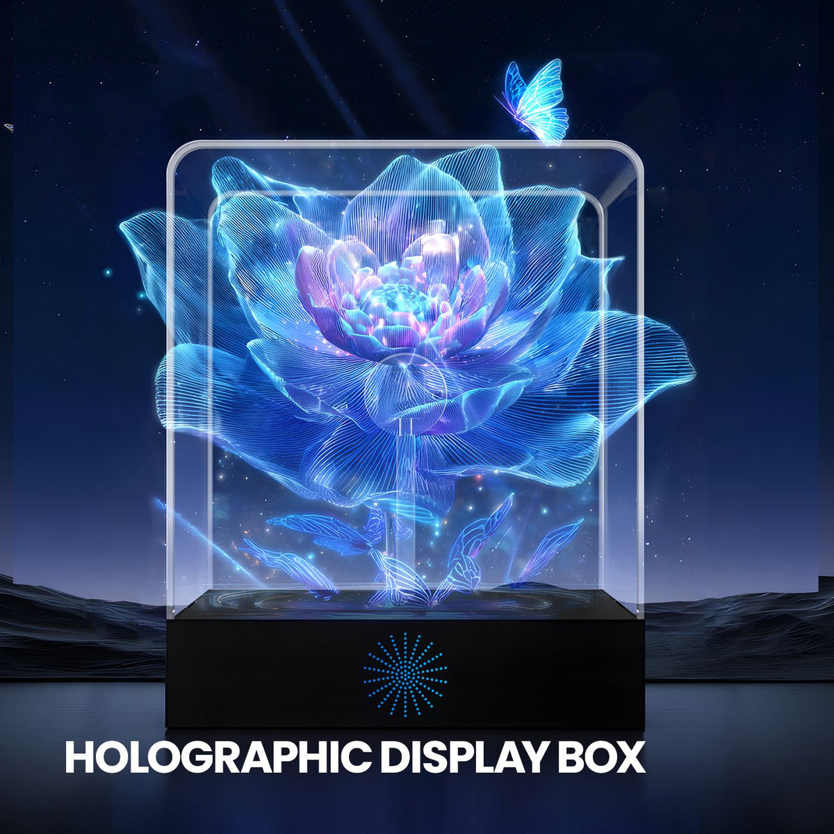 3D Glasses-Free Holographic Fan LED Light Display Box for Halloween & Christmas Desktop Decor Plays Videos & Images