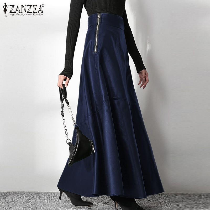 ZANZEA Women's PU Leather Maxi Skirt 2023 Spring Elegant OL Long Saias Fashion Solid Mujer Faldas Casual High Waist Zipper Jupe