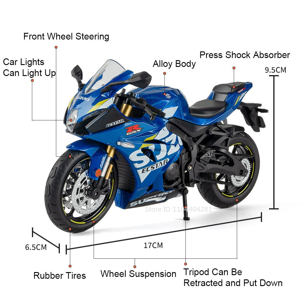 1:12 Suzuki GSX1000R R1250GS Alloy Diecast Toys Motorcycle Models Car with Light Shock Absorption Miniature Motorbike Boys Gifts