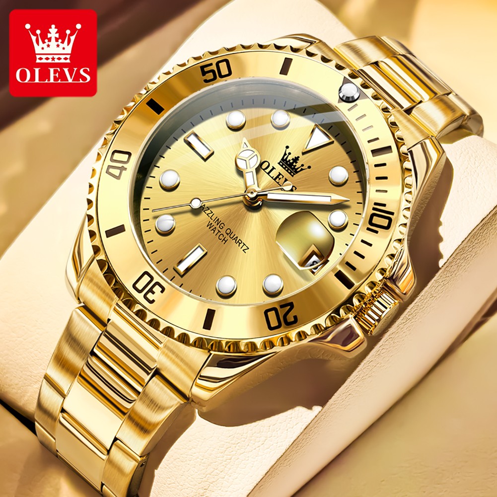 OLEVS Men's Watches Trend Luxury Fine Steel Strap Big Date Original Brand Quartz Wristwatch for Man Waterproof Luminous 5885 New