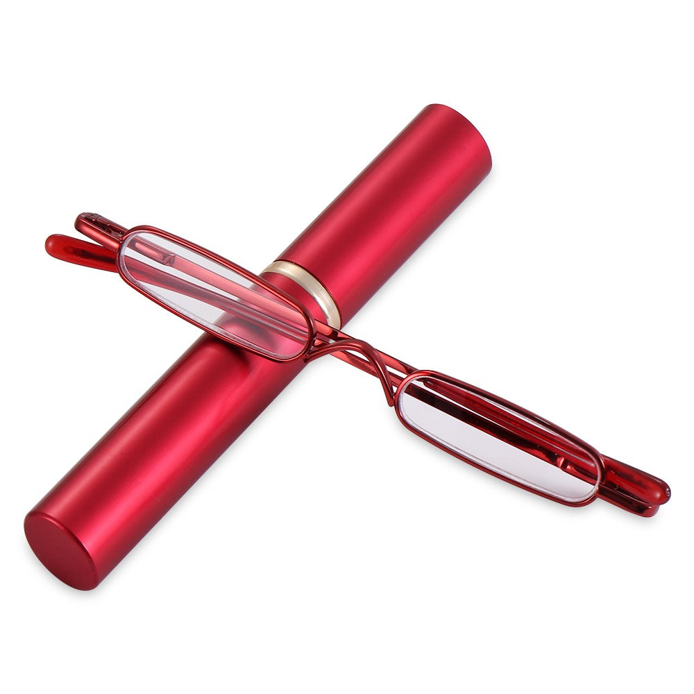 1PC Mini Small Tube Reader Glasses Slim Pen Reading Glasses Spring Hinged Eyeglasses with Portable Clip Case for Men Women