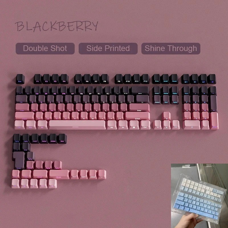 New 133 Keys Gradient Green Shine Through Keycaps Side Printed PBT Keycap Cherry Profile Double Shot for Mechanical Keyboards