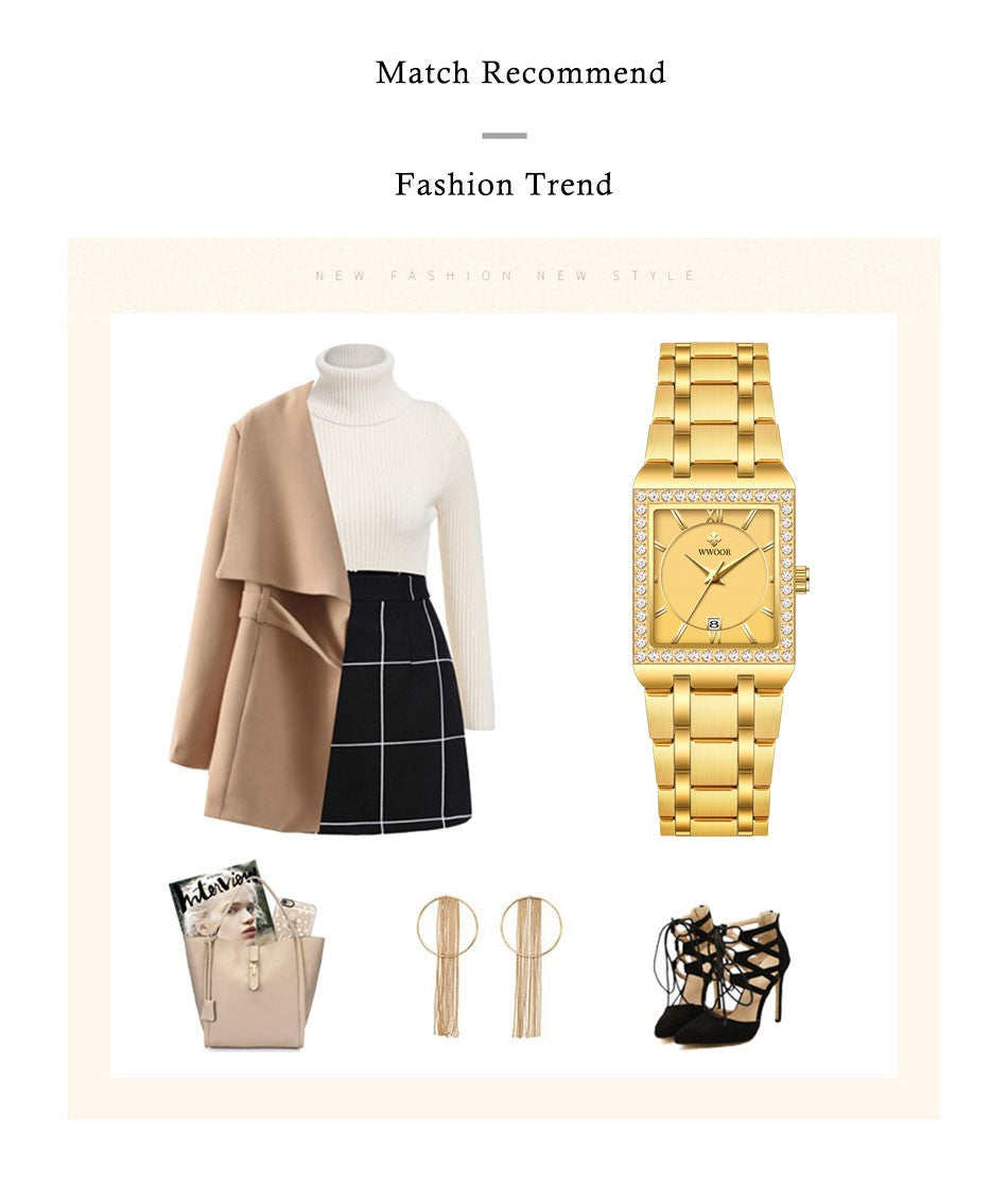 WWOOR Top Brand Luxury New Ladies Diamond Watch Fashion Square lady Wrist Watch Simple Women Dress Small Watch Relogio Feminino