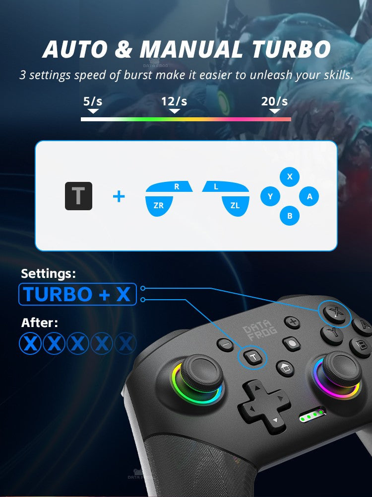 DATA FROG Wireless Pro Controller for Switch OLED/Switch Lite/Switch2/PC with HD Vibration Gyro Sensor Gamepad