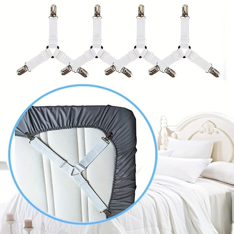 4 Triangular Bed Sheet Fasteners, Bed Sheet Clips, Adjustable Bed Sheet Straps, Mattress Clips, Suitable for Mattress Covers