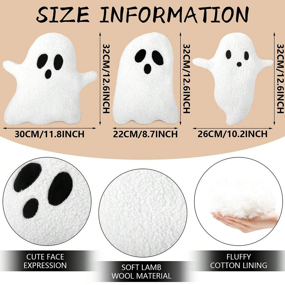 Plush Ghost Throw Pillow Halloween Decor Soft and Cuddly Ghost Shaped Cushion Ideal for Living Room Bedroom or Sofa Decoration