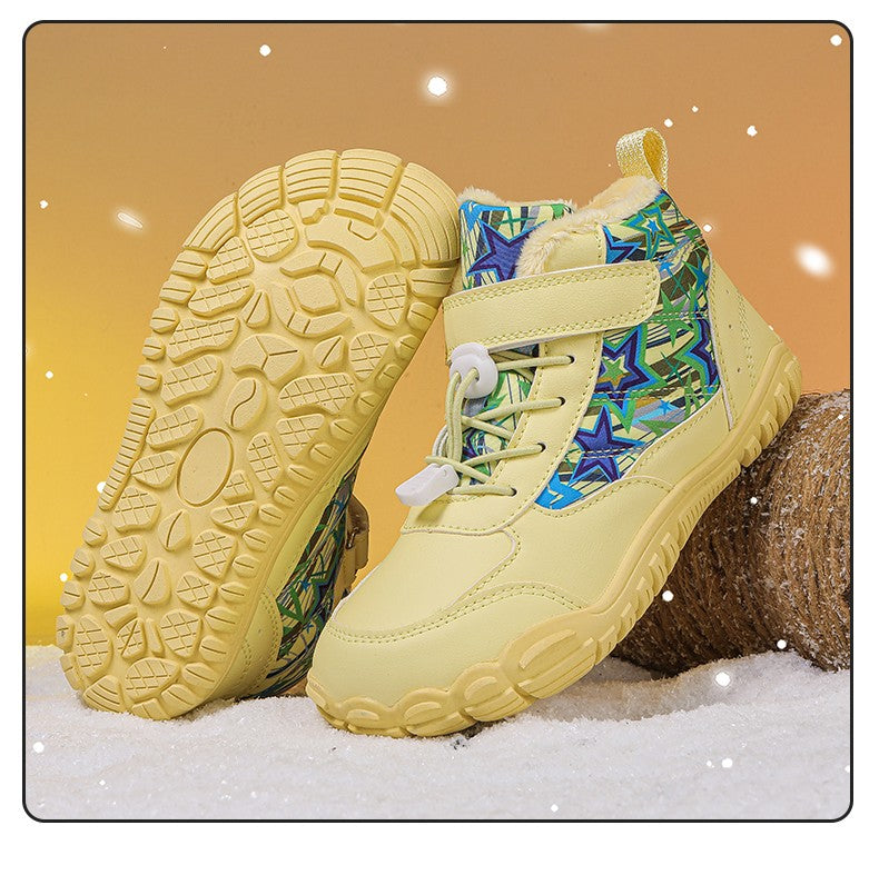2025 Kids Barefoot Snow Boots Wide Toe Winter Insulated Waterproof Fur Lined Shoes for Boys Girls Cold Weather Outdoor Sneakers