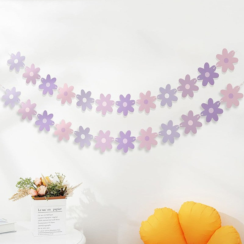 Daisy Flower Paper Banner Hat Cake Toppers Kids Girl Birthday Daisy Theme Party Decorations Hanging Bunting Garland Supplies