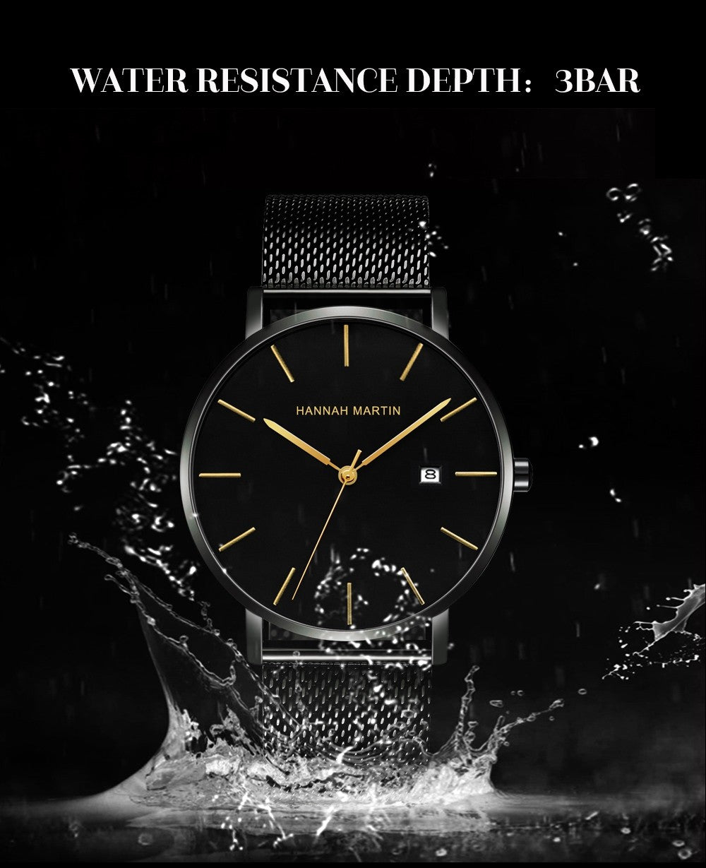 Classic Bauhaus Design Men Watch Dark Blue Japan Quartz Waterproof Stainless Steel Fashion Business Calendar Ultra Thin Watches