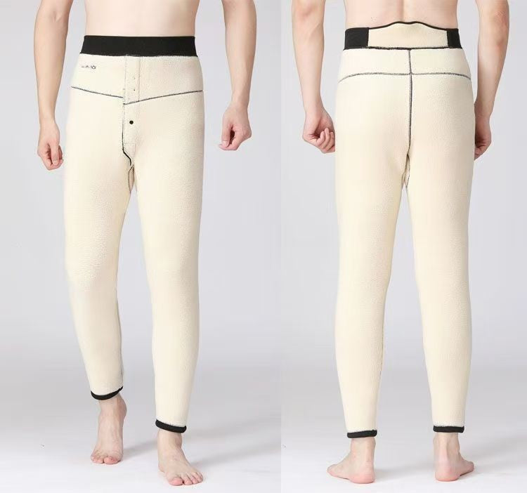 '-30° Winter Thicken Keep Warm Long Wool Sheepskin Pants One Piece of Fur Men's and Women's High Waist Wool Liner Pants