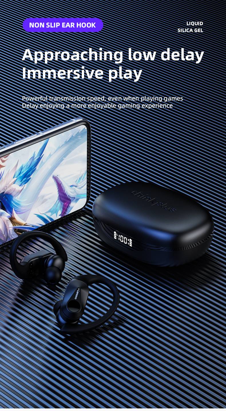 Lenovo LP75 Wireless TWS Sports Bluetooth5.3 Headphones Ear Hook Noise Reduction HiFi Stereo Waterproof Gaming Earphone with Mic