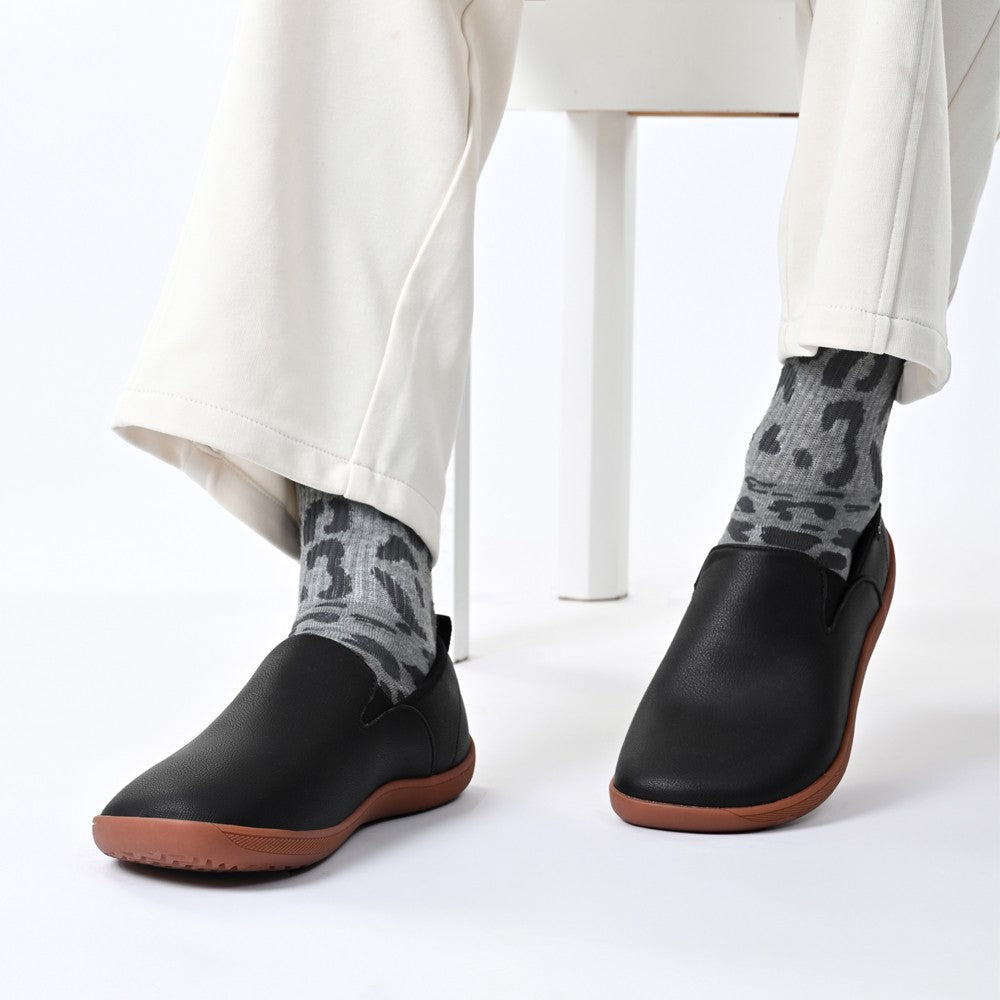 Oiaano Wide Toe Men Minimalist Shoes Comfortable Sneakers Leather Casual Shoes Black Slip On Leisure Loafers Drive Office