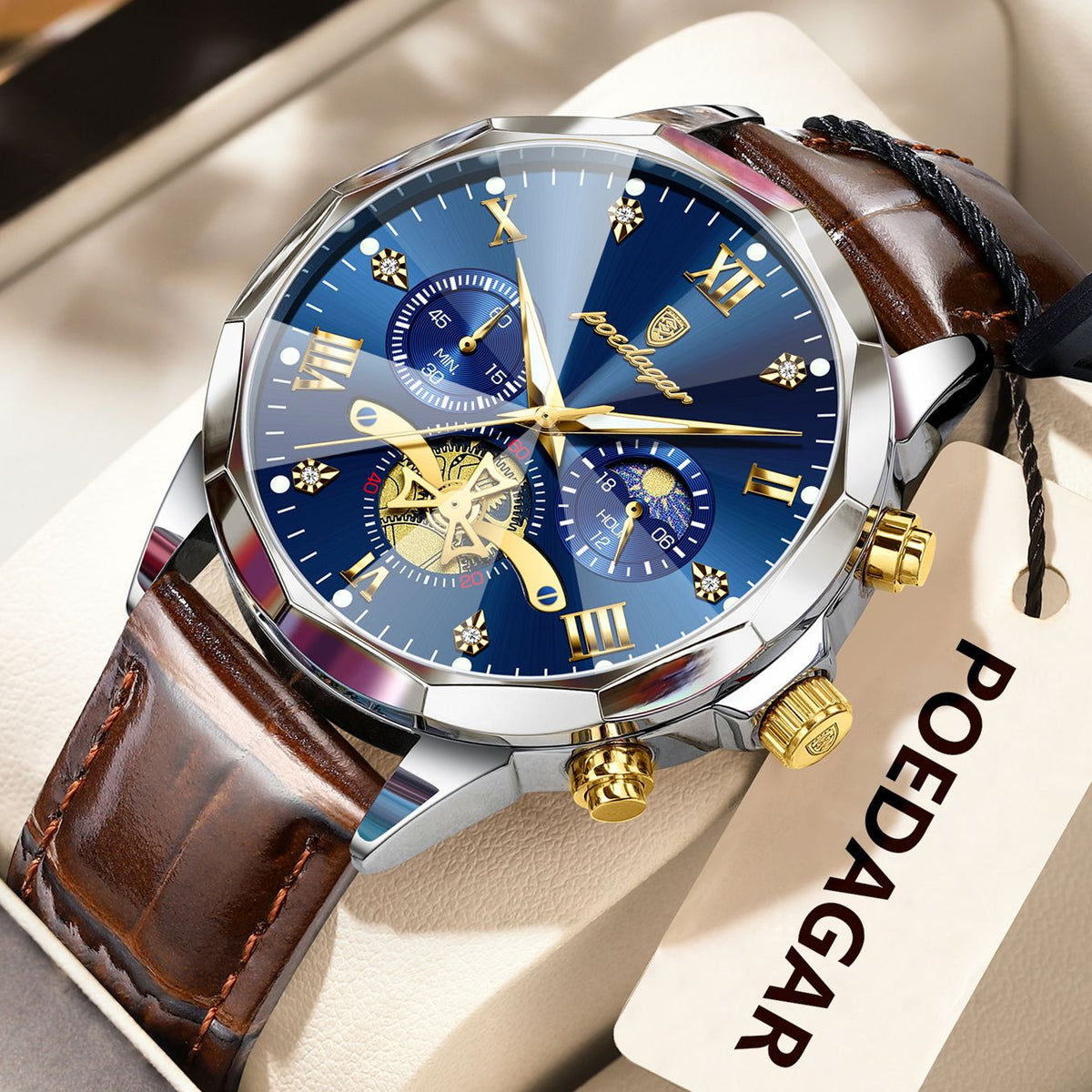 POEDAGAR Military Luxury Men Wristwatch Quartz Waterproof Luminous Chronograph Leather Man Watch Sports Men's Watches Male Reloj